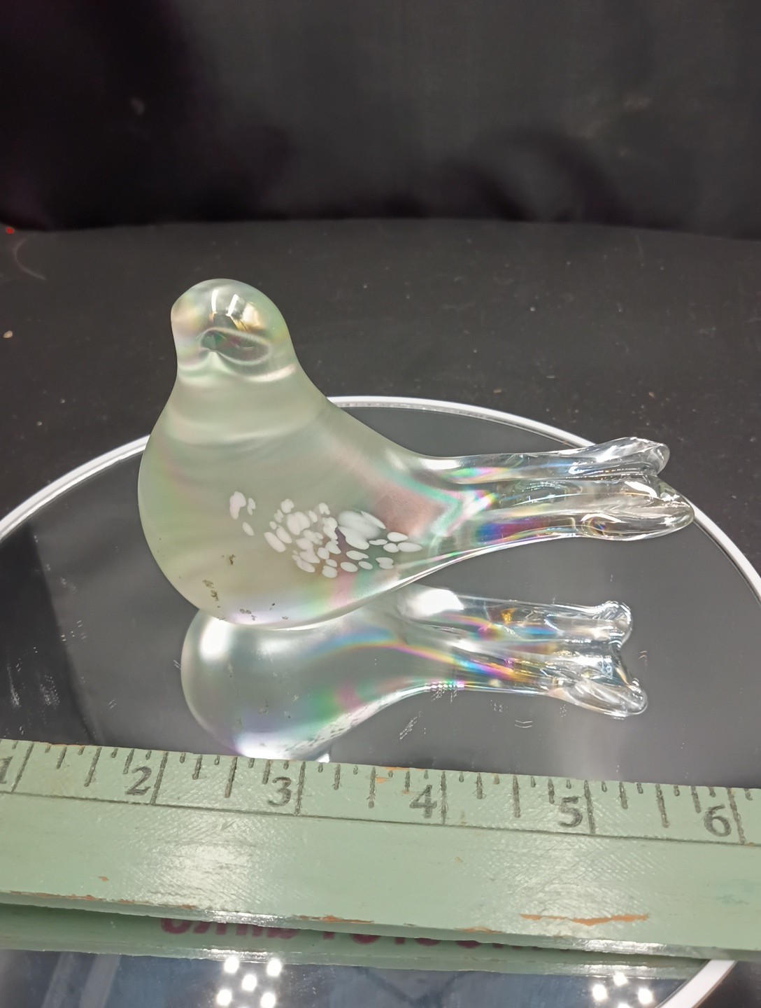 Silvestri Rainbow Snow Bird Figurine Iridescent Art Glass Matte Finish
