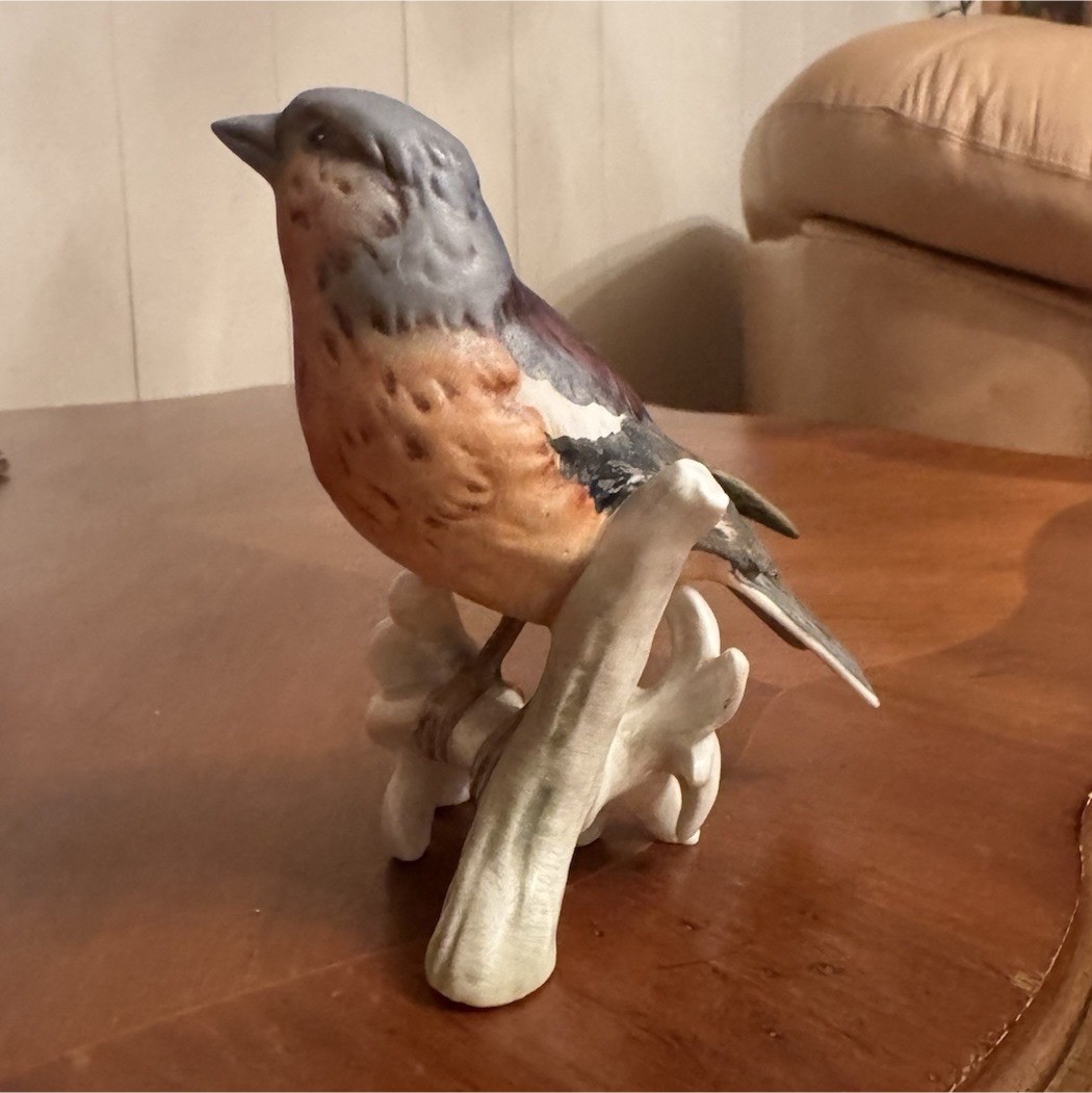 Goebel Hand Painted Porcelain Bird Figurine Germany Branch White Flowers Decor