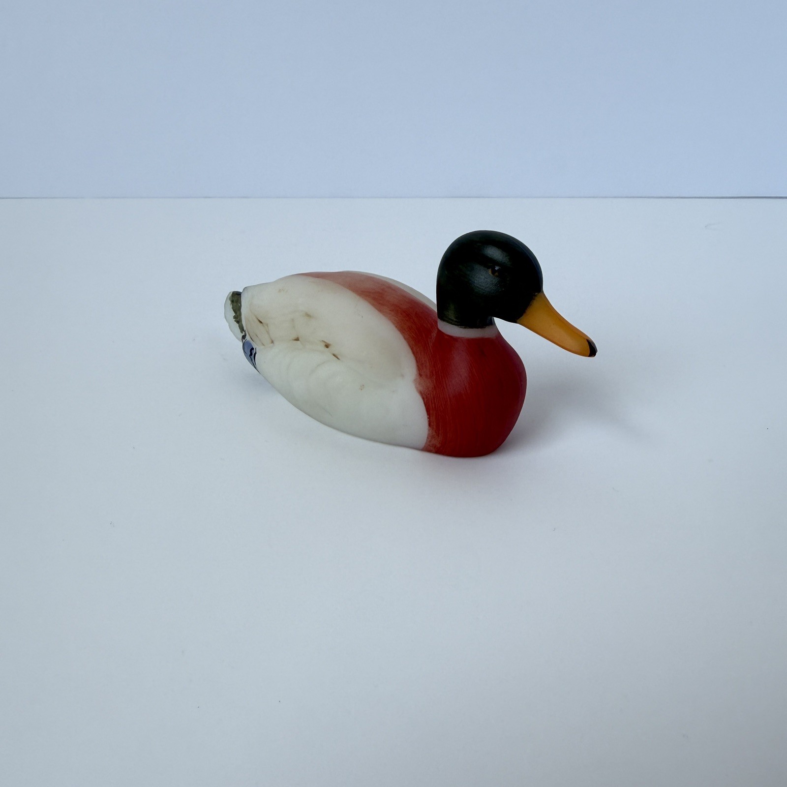 Vintage Fenton Glass Mallard Duck Milky Art Glass Hand Painted By Marilyn Wagner