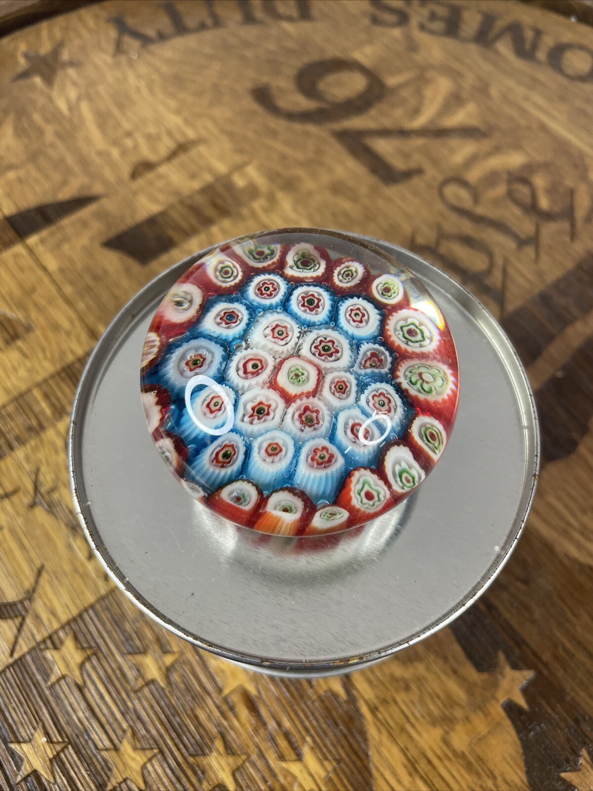 Vintage Estate Beautiful Colors Millefiori Paperweight 1.75 inches 1 3/4″ – 2″ &