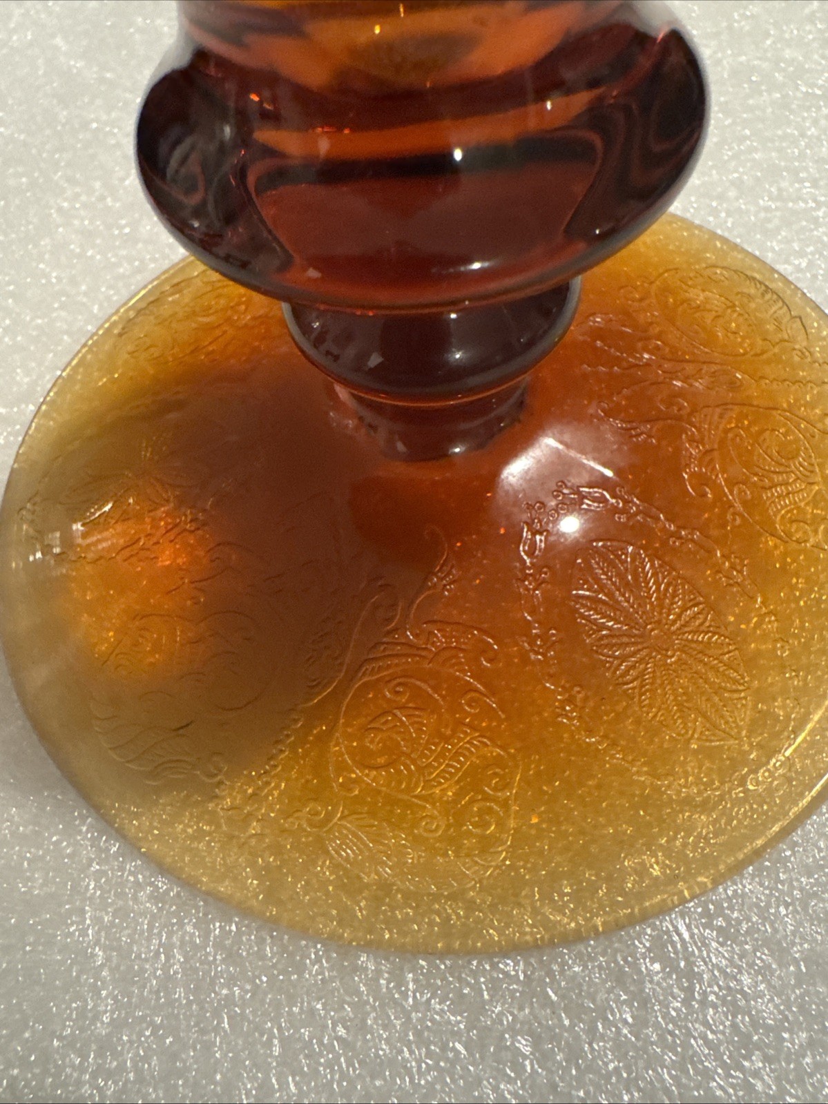 Cambridge Glass Amber Candleholder Magestic Mid Century Made in USA 4.25″ x 2.25