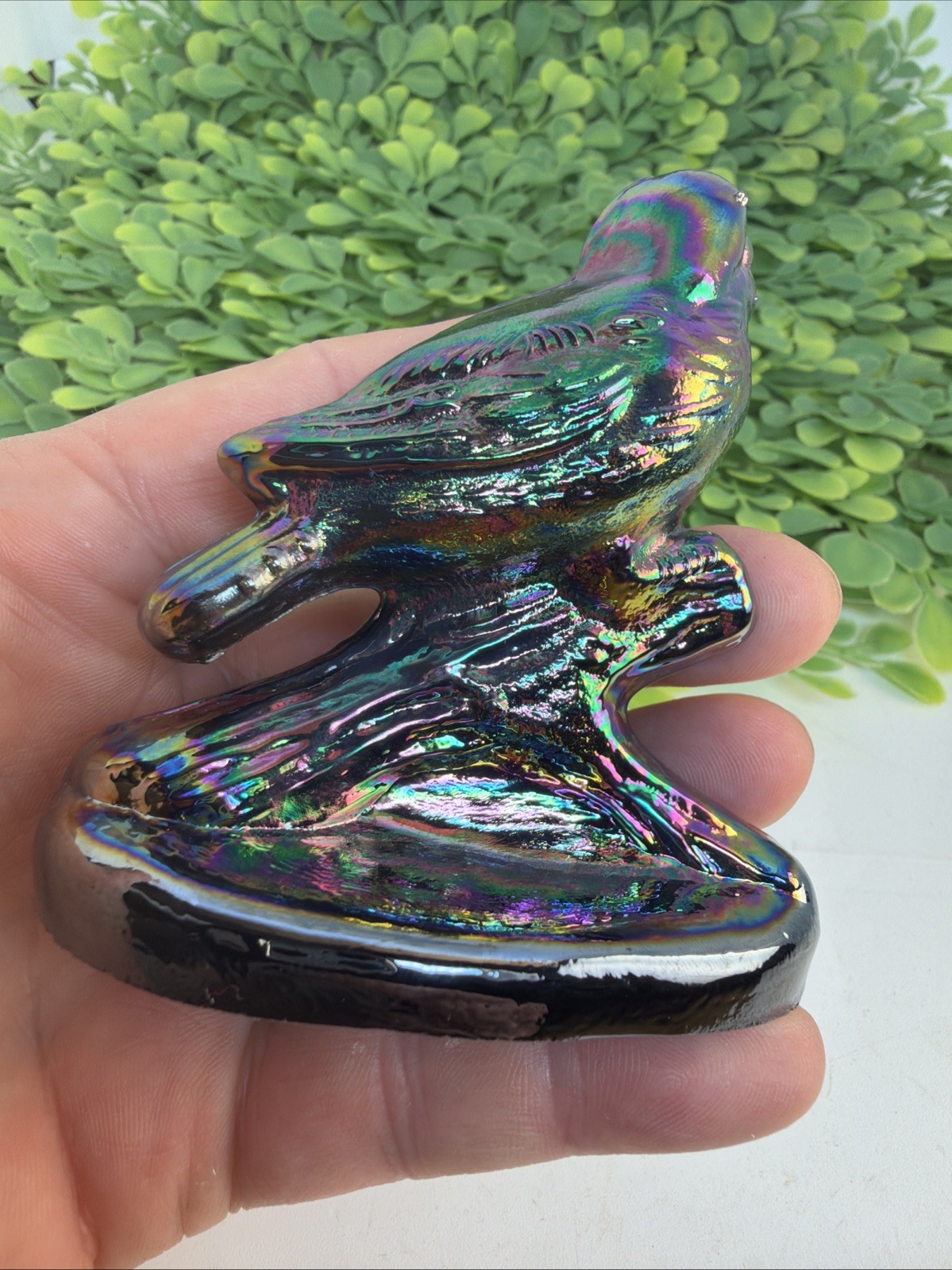 Vintage Fenton Iridescent Carnival Glass Amethyst Bird Figurine 3.25″
