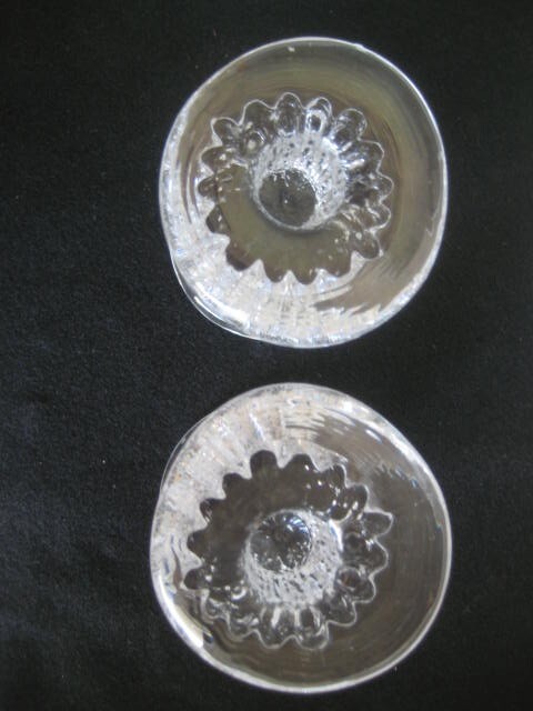 Kosta Boda Goral Warff Rurik Crystal Pillar Candlesticks Pair 3.25 in.