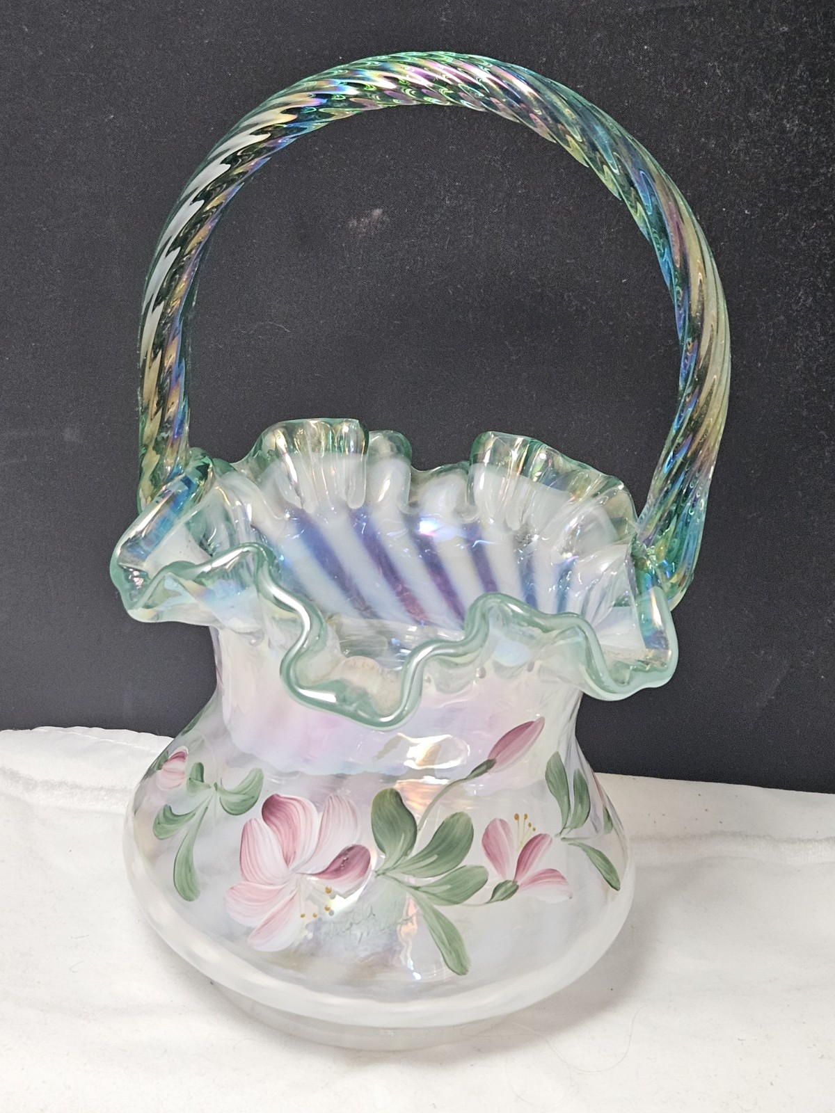 FENTON – VINTAGE 90th anniversary hand painted basket