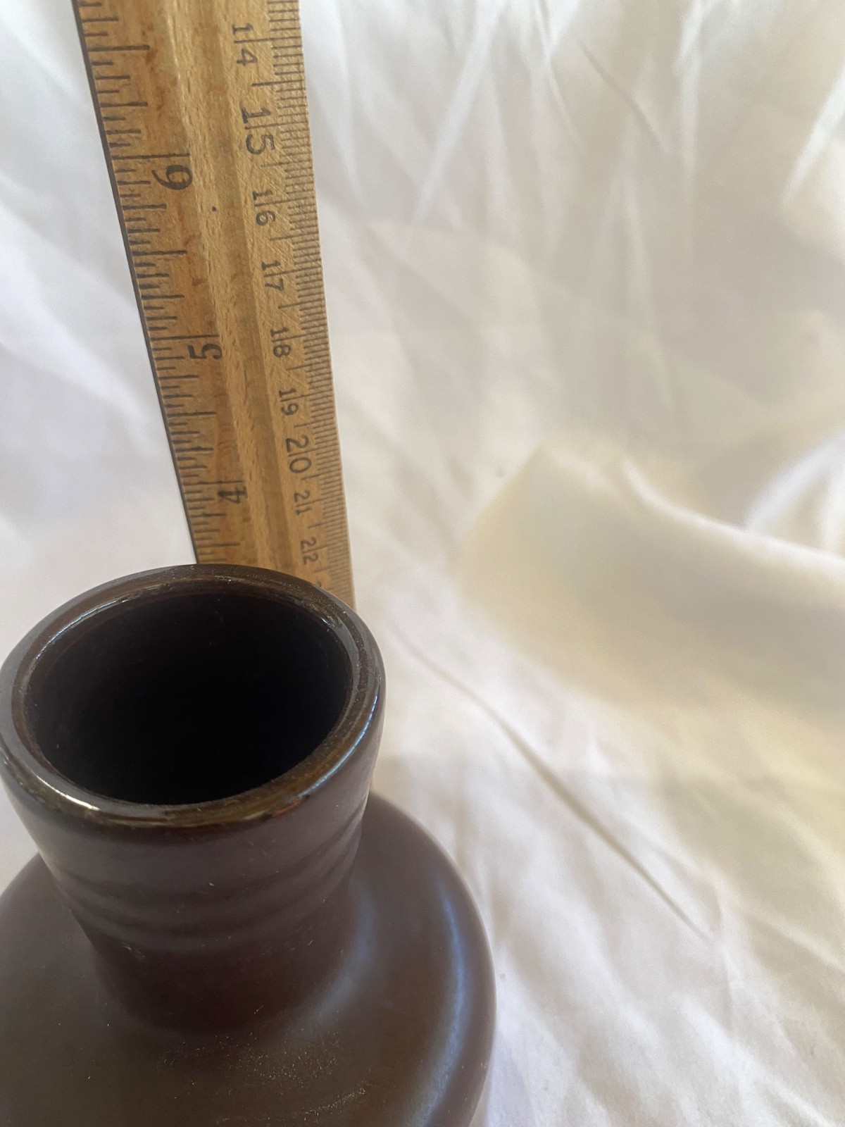 Vintage Bud Vase Clay Brown Glaze Fluted Neck Heavy 4×4 Unsigned Unique