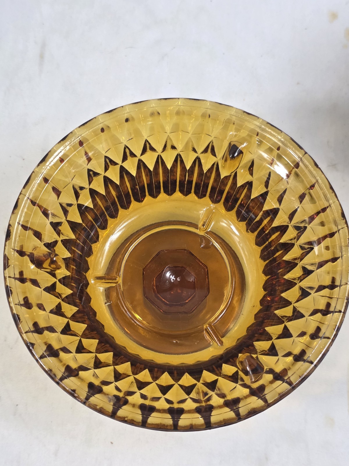 VTG MCM Indiana Glass Amber Diamond Point Fairy Lamp Pedastal Candle Holder 158