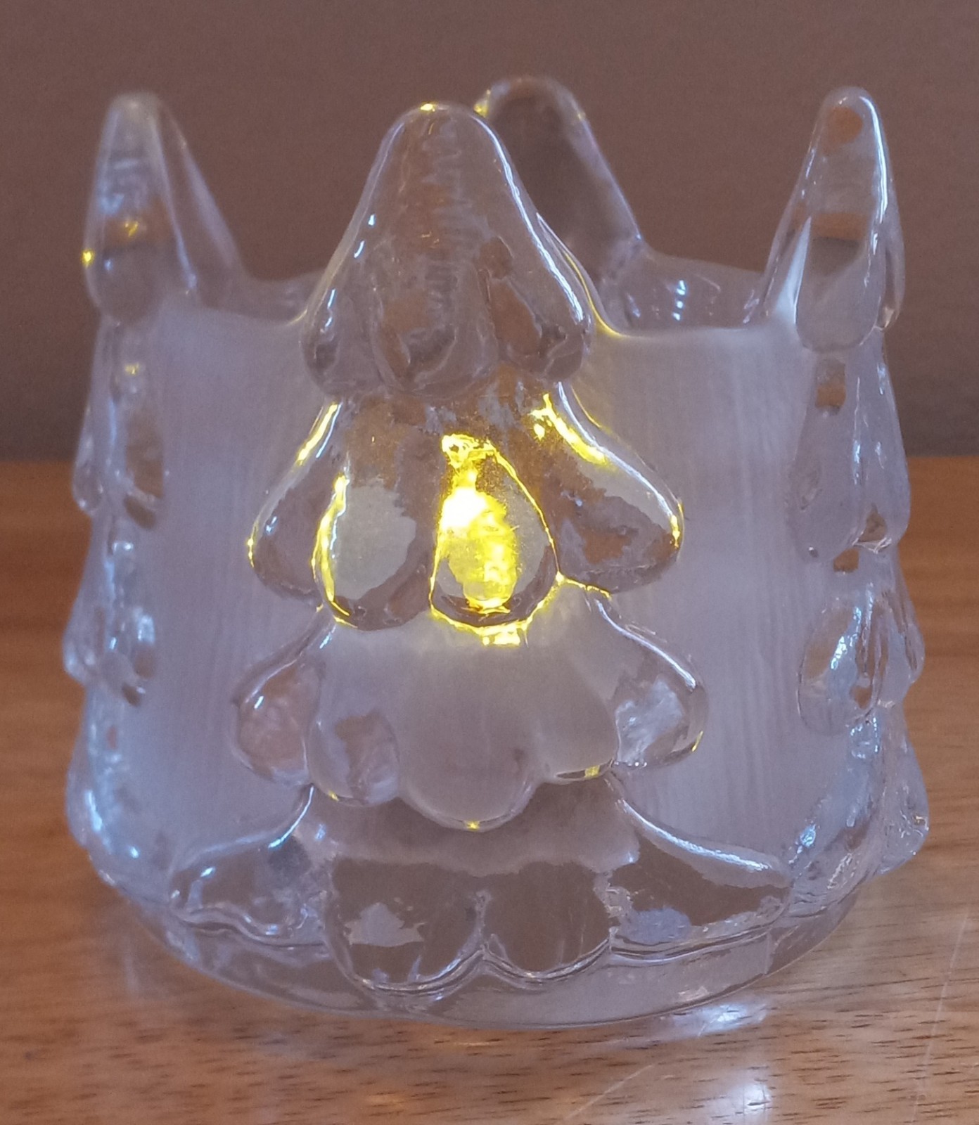 VTG 2pc Nybro Sweden Crystal Tea Light Votive Holders Volcano Christmas Tree EUC