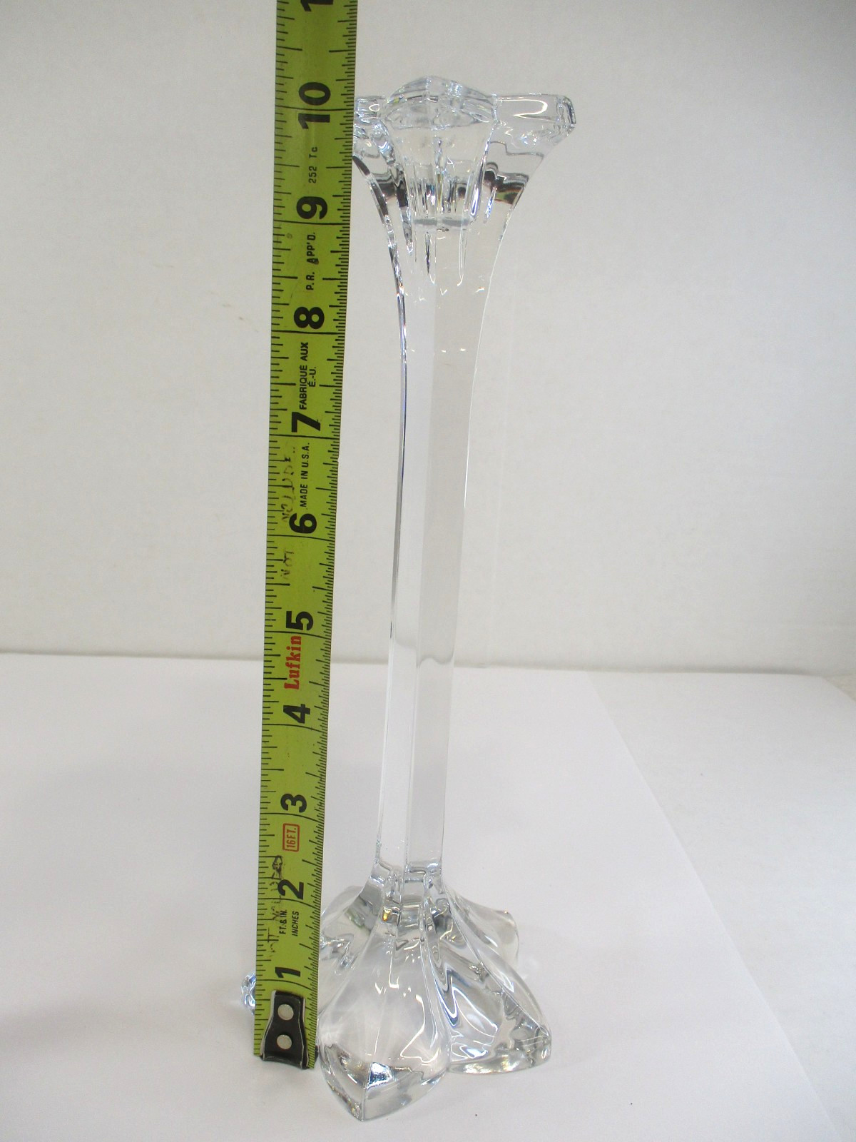 Pair (2) Mikasa Lead Crystal Petal Candle Stick Holders Germany 10-1/4″ & 7-3/4″