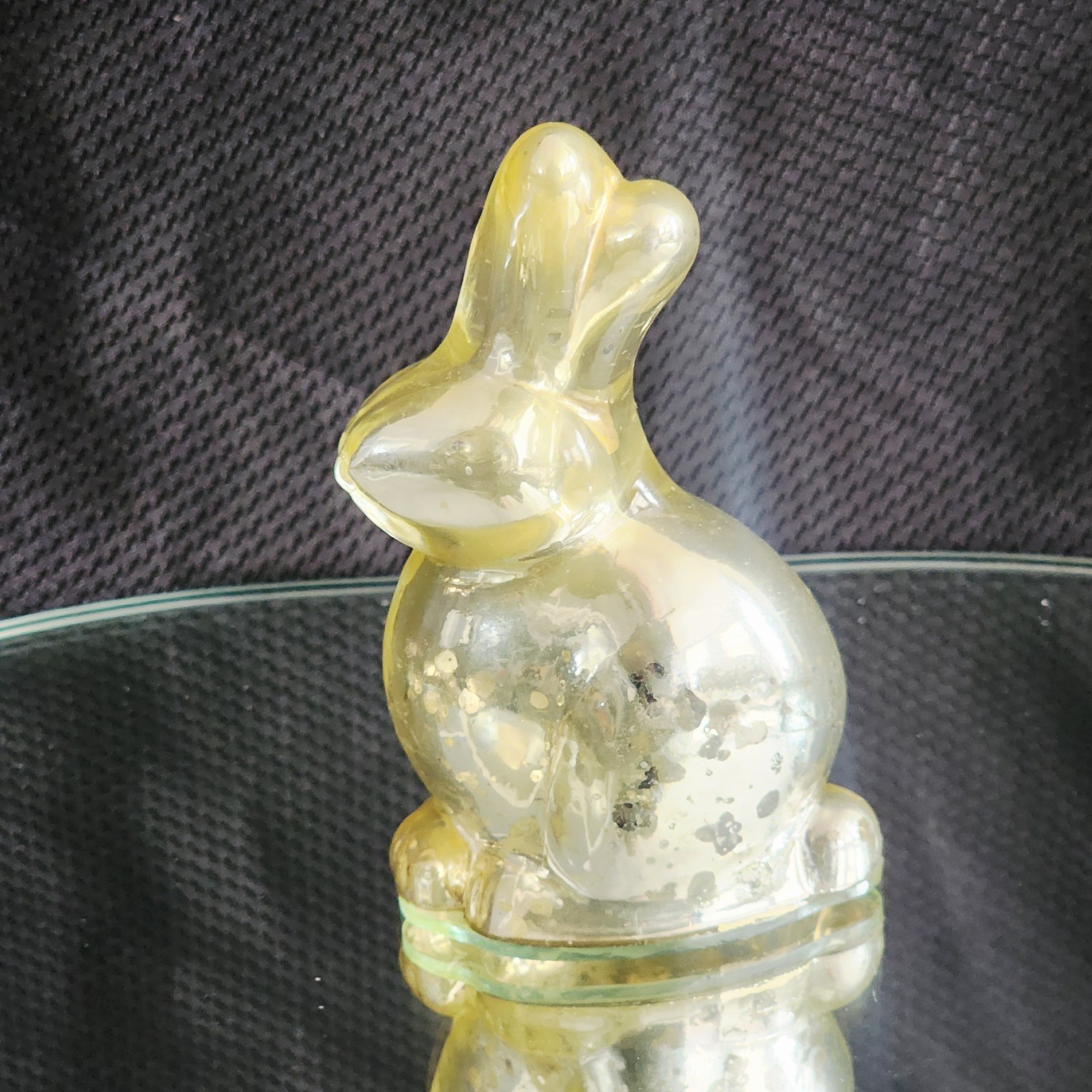 Bunny Rabbit Gold Reverse Painted Clear Glass Mercury Look Figurine India