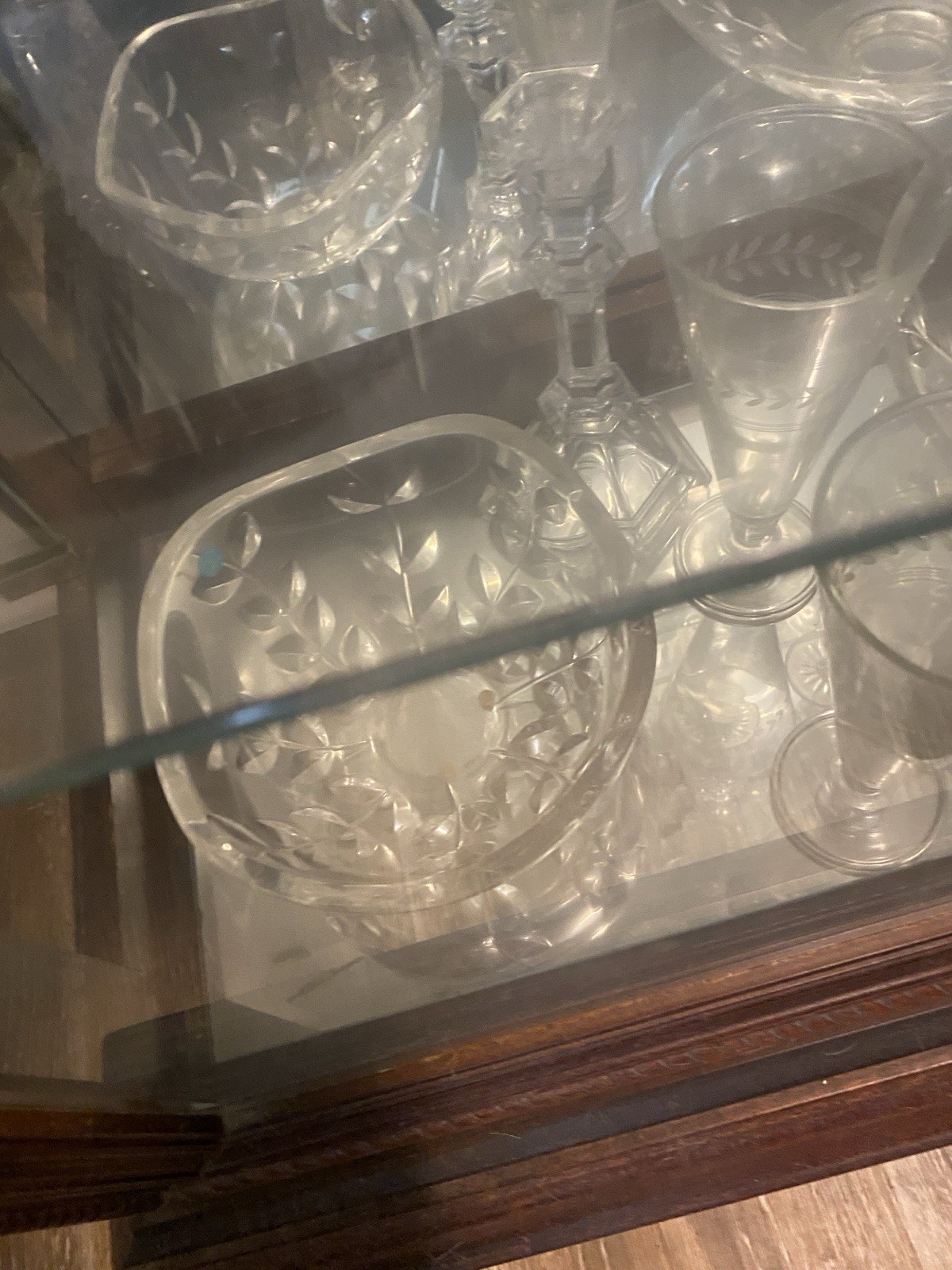 Clear Textured Floral Pattern Glass Vase Cut Glass Geometric Style