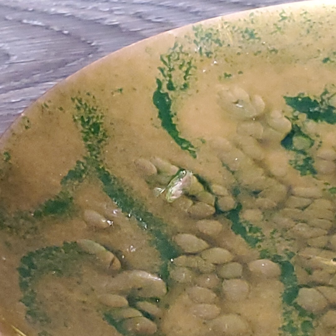 MCM Tabletop Ashtray / Trinket Dish – Gold Green Enamel Flat Metal Round 8″