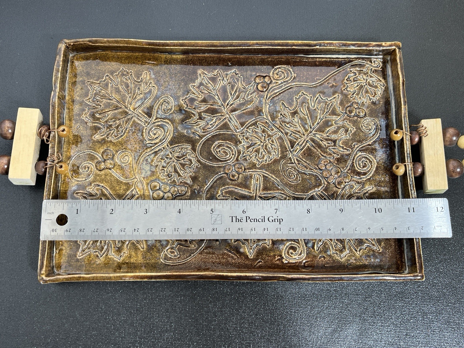 Studio Art Pottery Ceramic Tray Leaf Designs Signed Richardson NC 11”x 7.5”