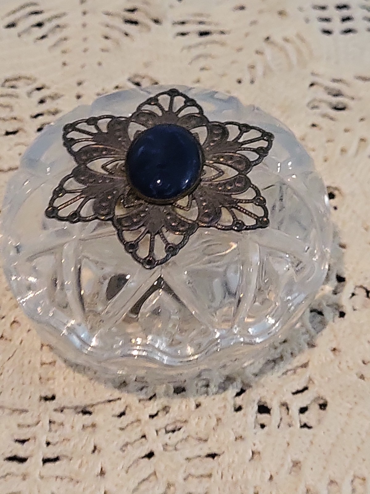 Crystal Trinket Round Box Royal Crystal Rock Vanity Dish RCR Italy 3.75″ 2 Lids