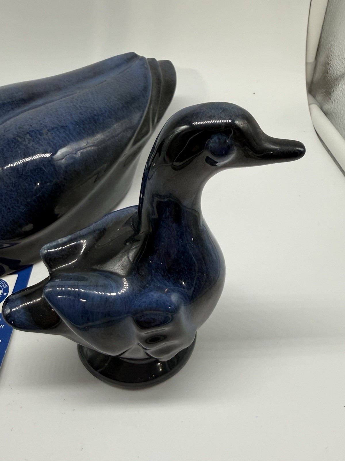 Vintage Blue Mountain Pottery Cobalt Blue Glazed Duck & Duckling Figurine Set