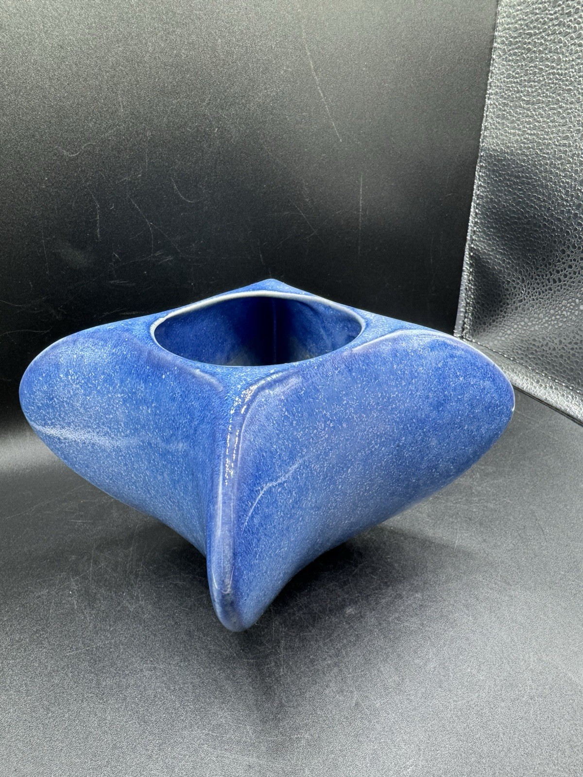 Vtg Pigeon Forge Pottery TN Four Sided Blue Planter Vase Signed Douglas Ferguson