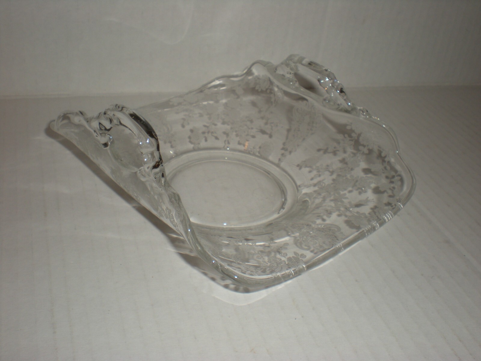 CAMBRIDGE ROSE POINT Crystal 2 Handled Basket Dish BON BON 6″ SQUARE #3400 1182