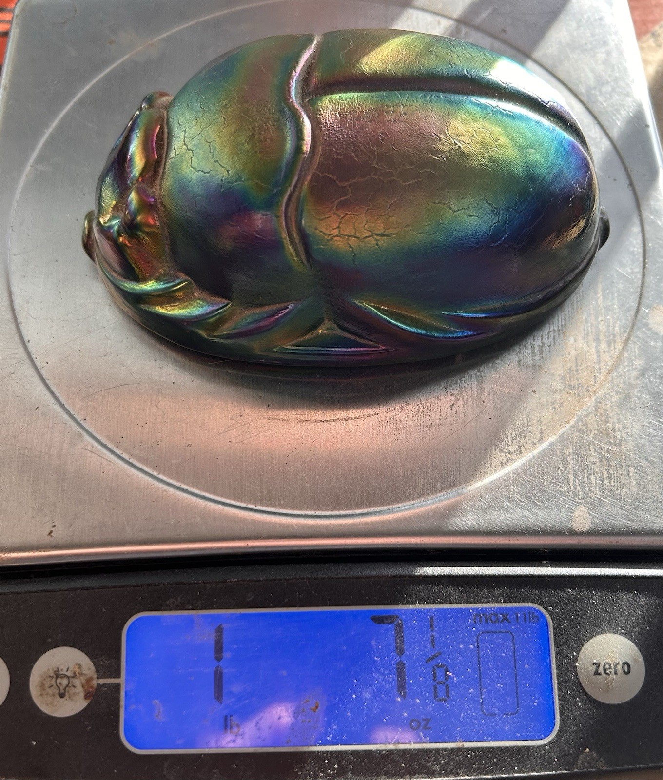 Vintage Egyptian Revival Favrile Style Glass Sacred Solid Scarab Paperweight