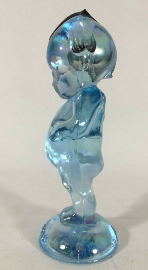 RARE Signed Painted 1981 Blue Iridescent Kewpie Glass Doll EB