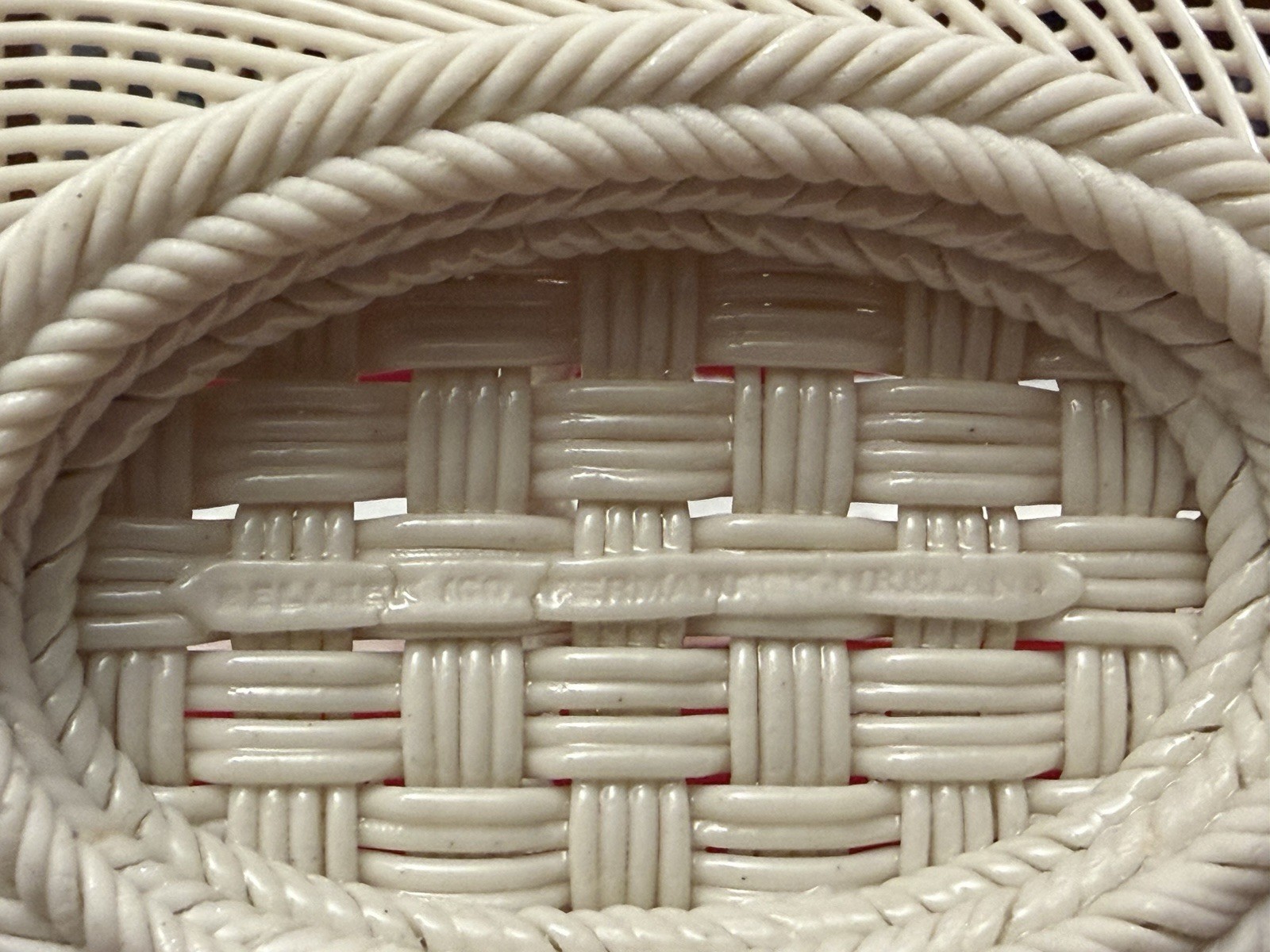Antique Belleek Henshall 4 Strand Twig Handled Basket w/ Flowers Large Size 13”