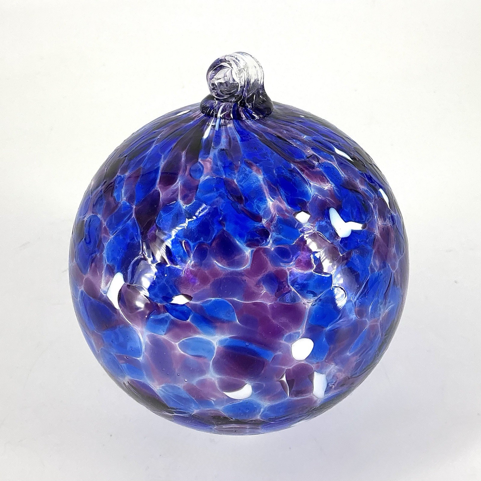 Studio Art Blown Glass Ornament Witch Ball Blue Purple Confetti 4” Large 001