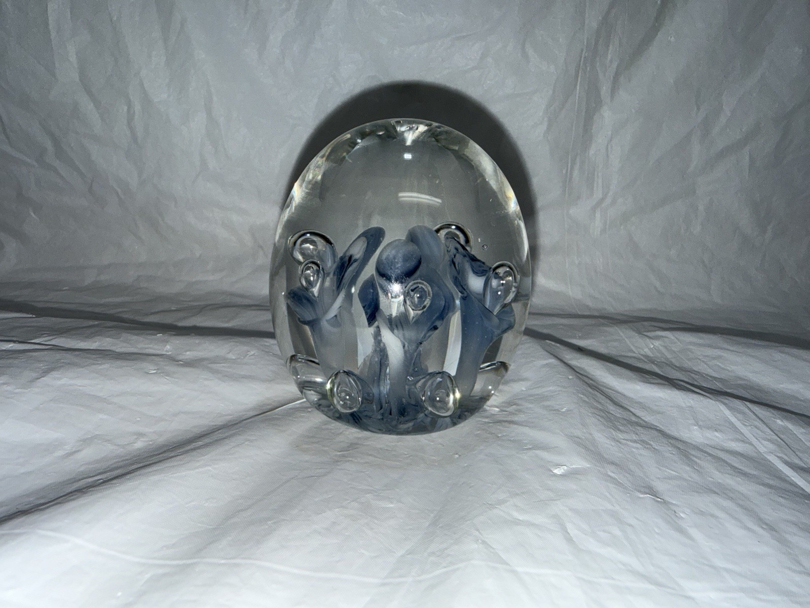 Vintage Art Glass Joe St Clair Paperweight Cobalt With Flowers