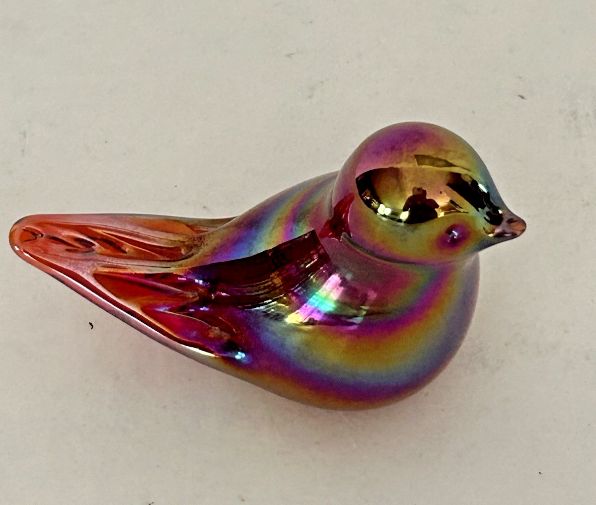 1996 Gibson Art Glass Hand‑Blown Iridescent Bird Figurine Paperweight