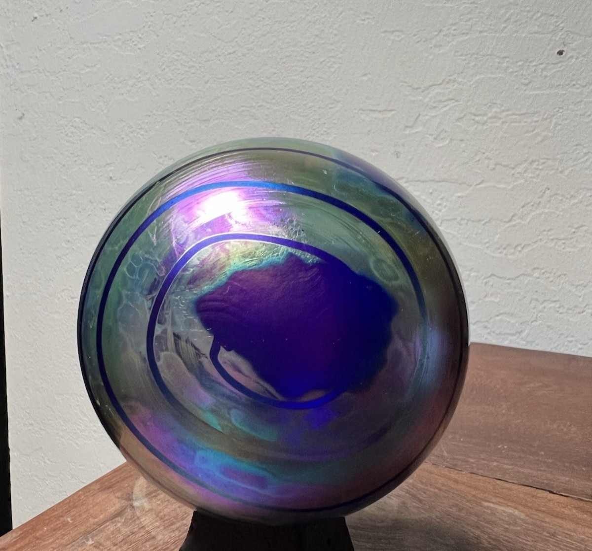 Anton Intaglio Iridescent Purple Art Glass Round Sphere Orb Hand Blown Italy