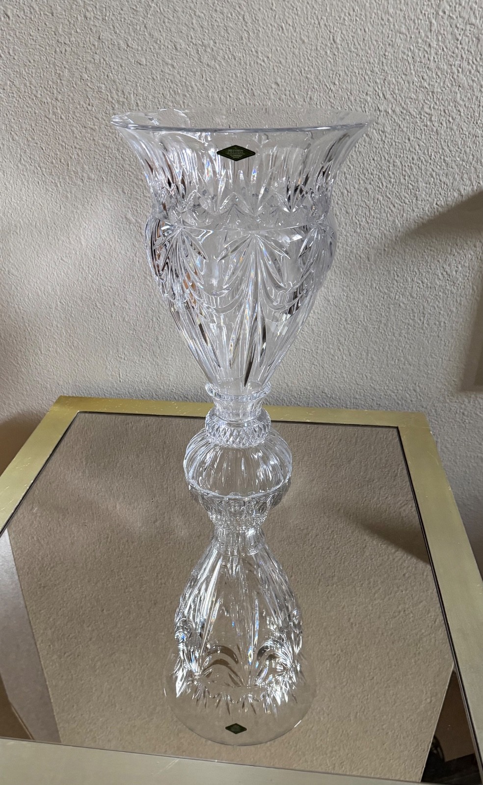 Shannon 24% Lead Crystal Vase by Godinger Coquille Shell 16″ Czech Republic VTG