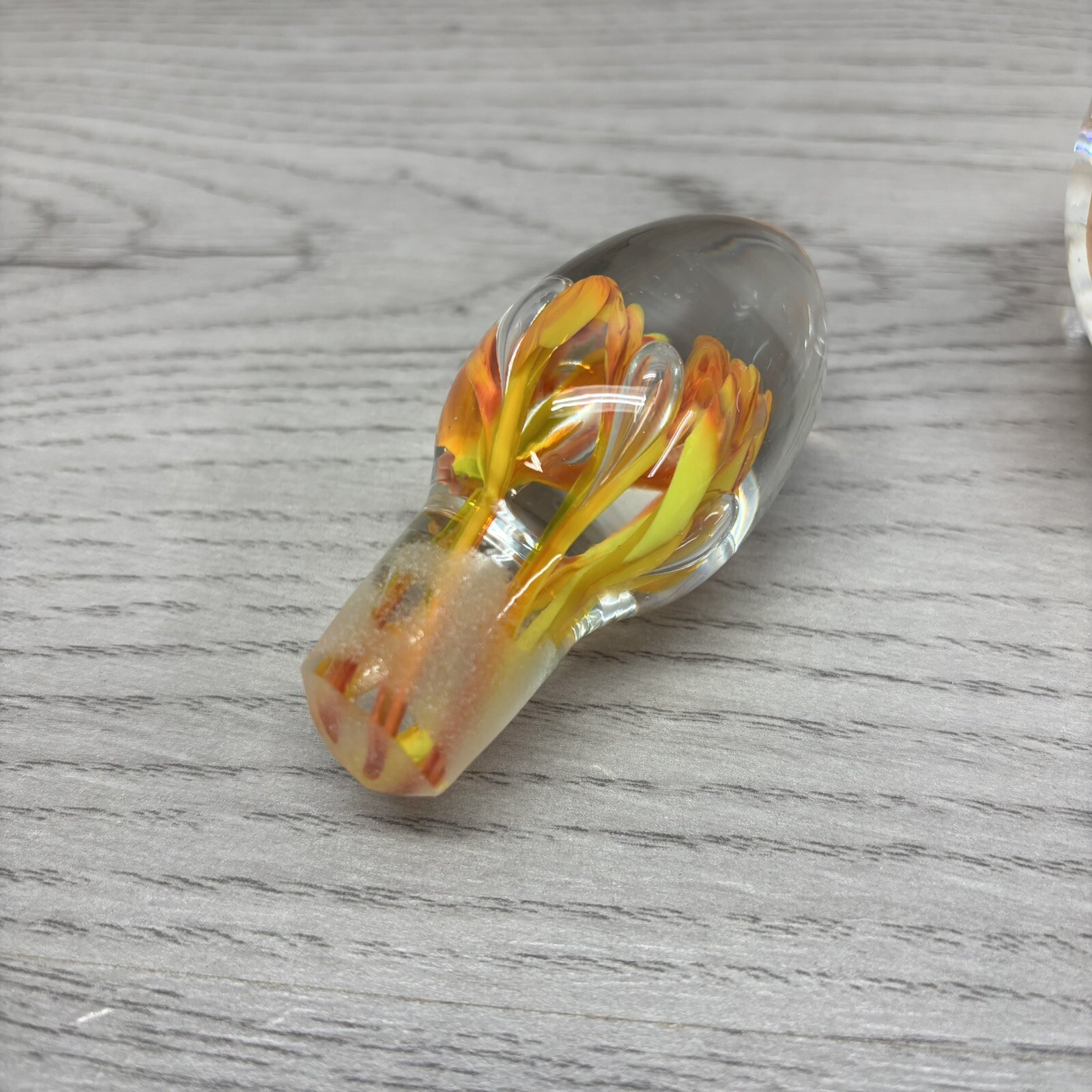 Vintage Joe St Clair Art Glass Inkwell Bottle Paperweight Orange Flowers 6”