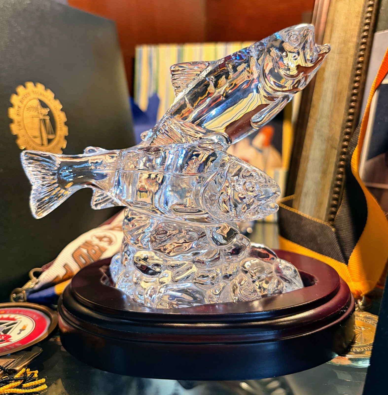 Princess House Wonders of The Wild DBLE TROUT BASE Lead Crystal Figurine Germany