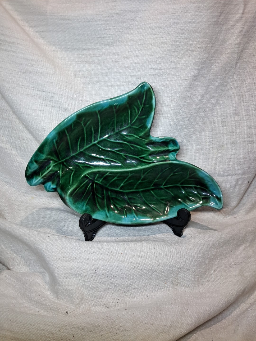 De Forest 227 803 Retro Green Drip Glaze Leaf Ashtray Ceramic Deforest