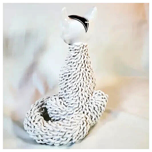 Mid 20th Century “Spaghetti Cat” Hand Painted Italian Glazed Pottery Statue 11″