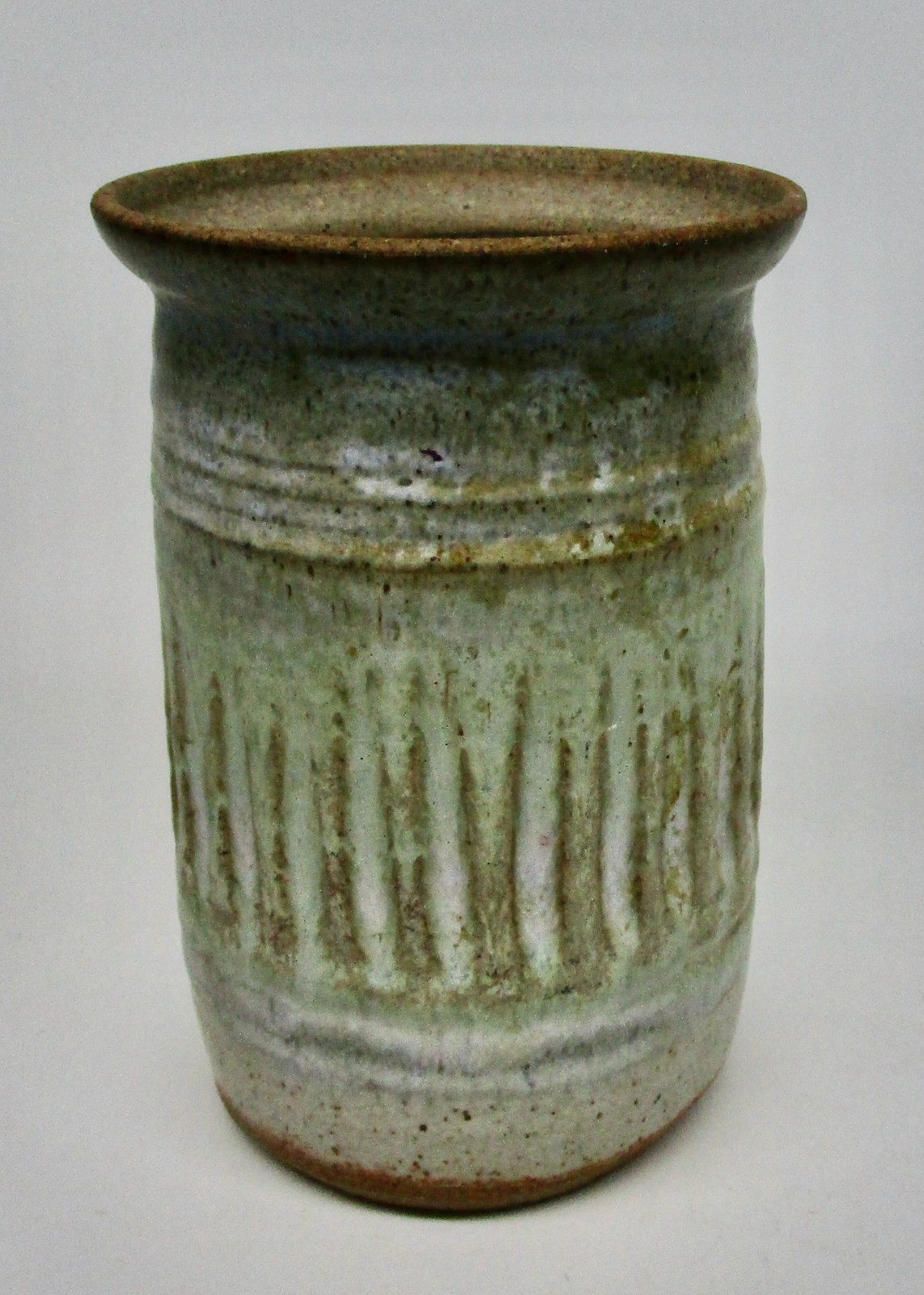 Art pottery small vase blue green matte finish 5 1/4″ textured surface hand made