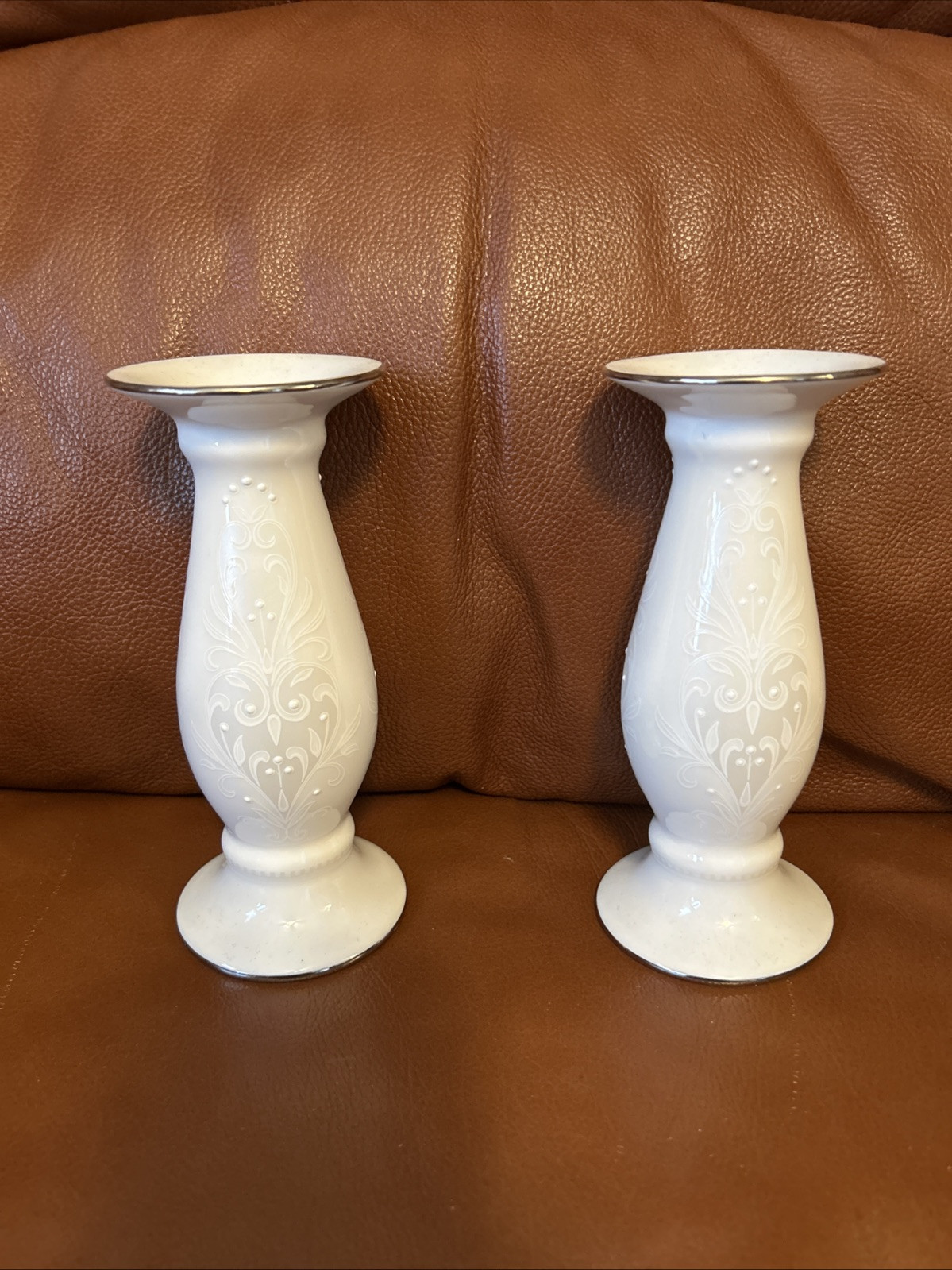 LENOX OPAL INNOCENCE Candle Holders Set Wedding Promises 6 1/8” Candlesticks