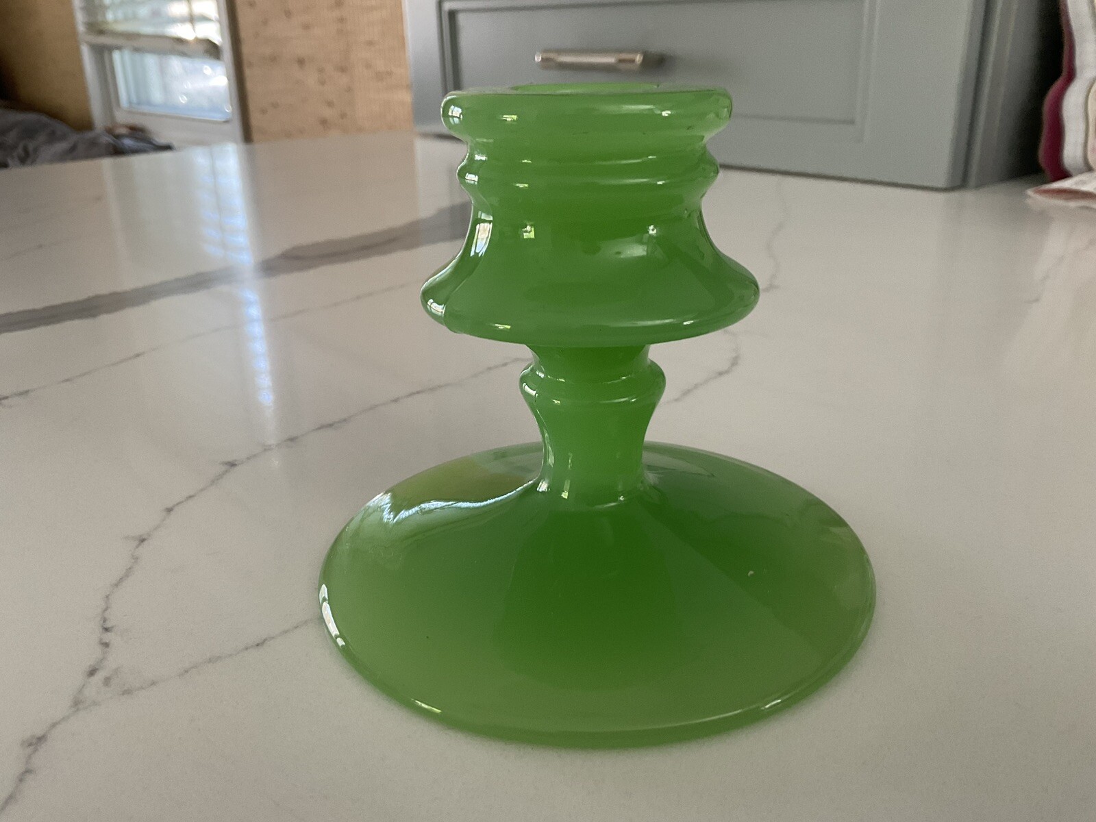 Green Jade JADITE Glass Opaque Candlestick Holder