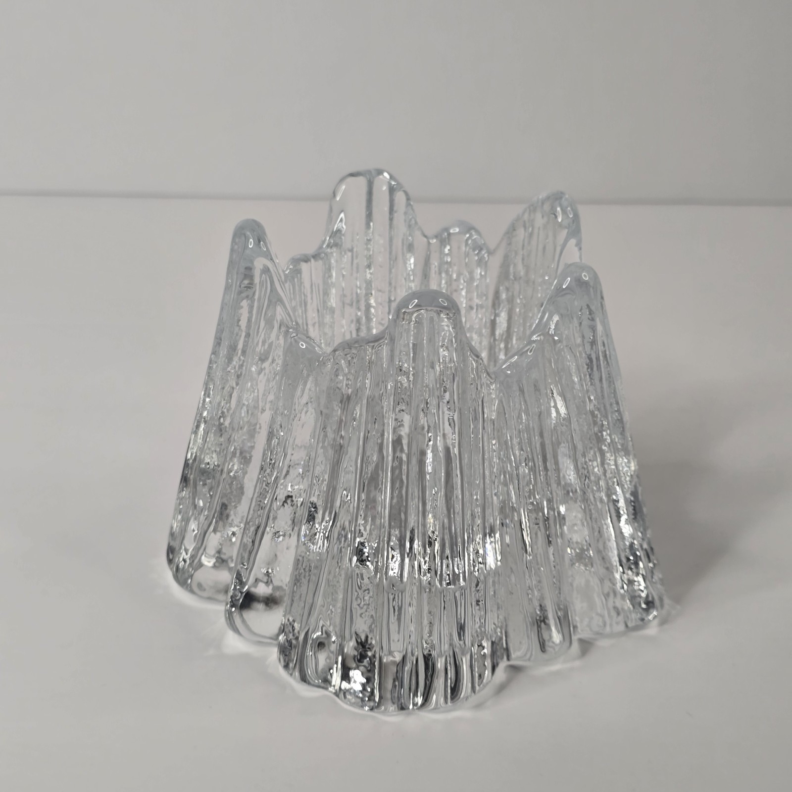 Nybro Sweden Crystal Volcano Votive Candle Holder 4” Glass Tea Light Rune Strand