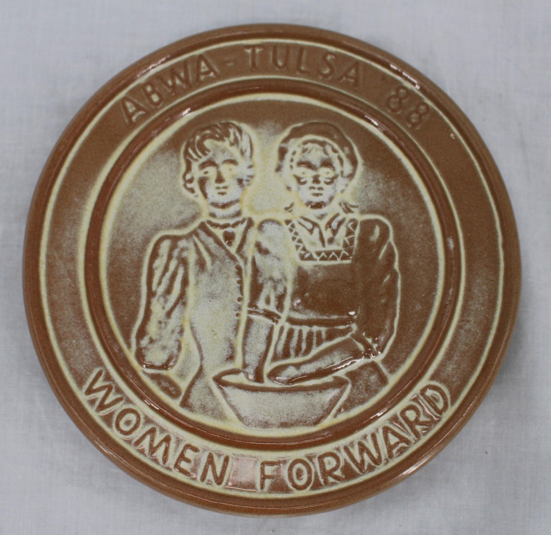 Vintage Frankoma ABWA Tulsa 88 Women Forward Brown Glaze Plate Trivet Decor
