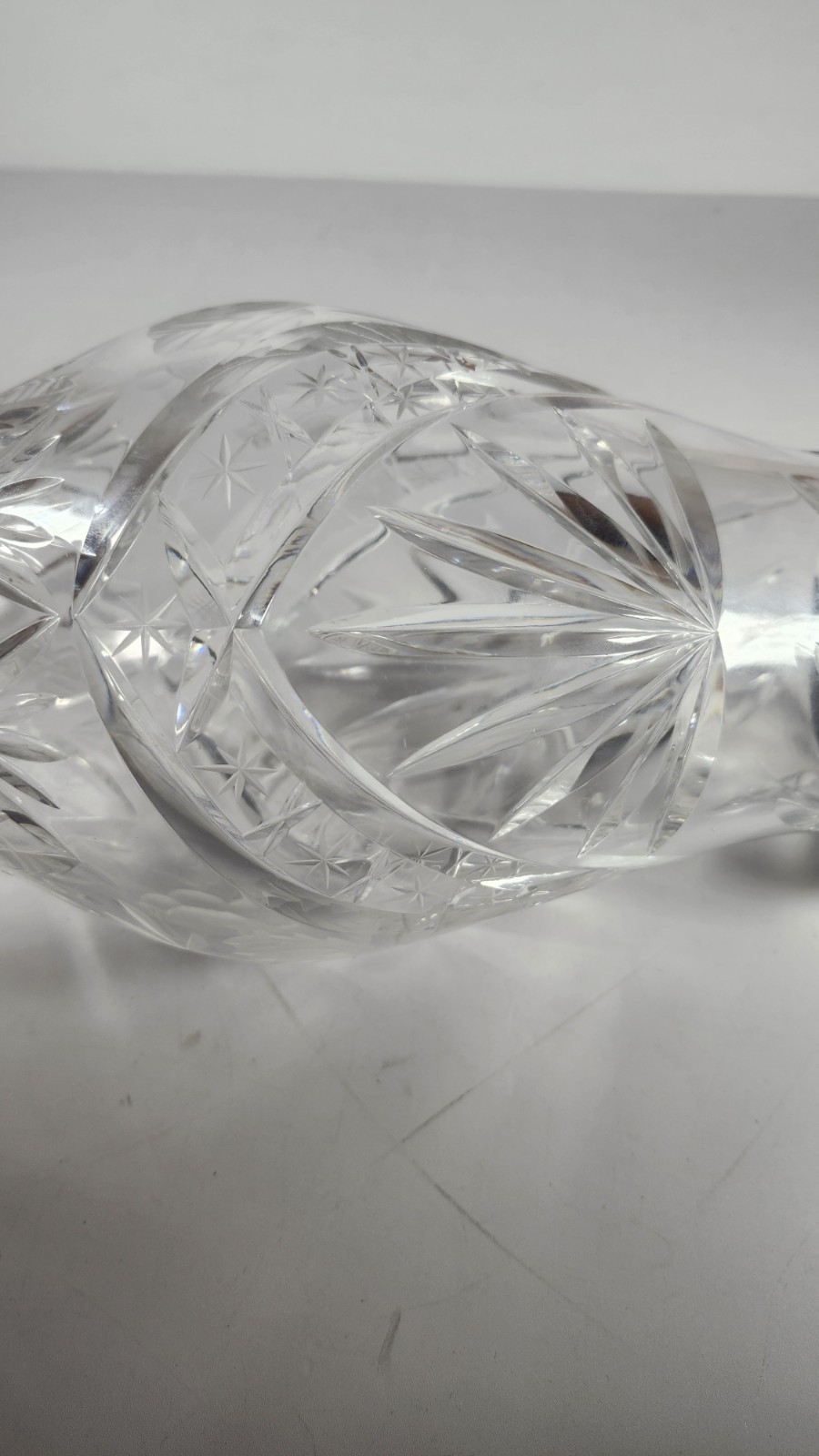 Large 10 3/4″ Cut Glass Crystal Vase Clear Floral Etched Starburst VTG Stunning!