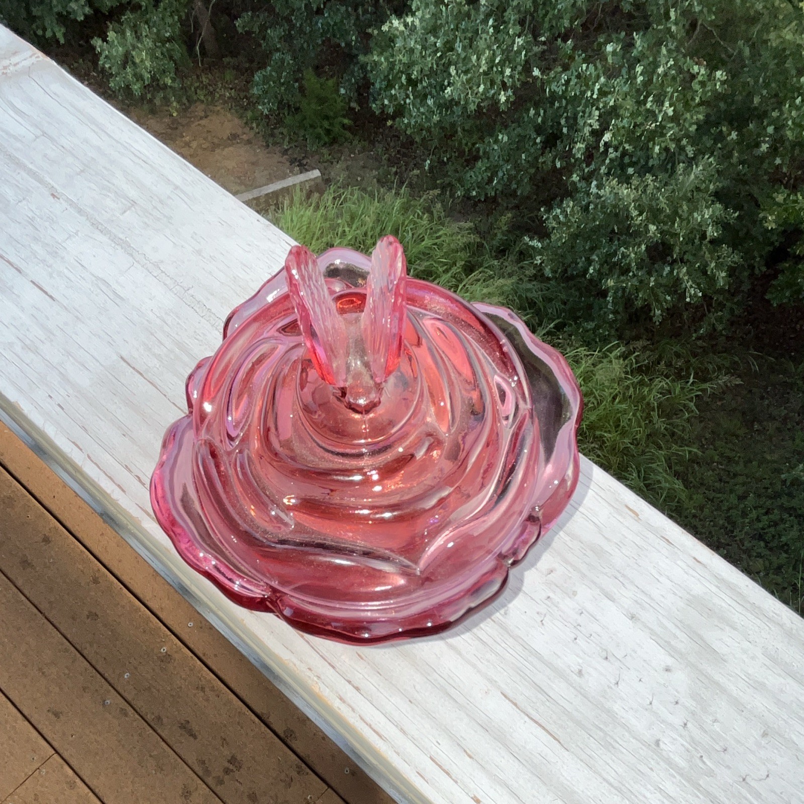 Fenton Dusty Rose Trinket jar, butterfly lid, very nice