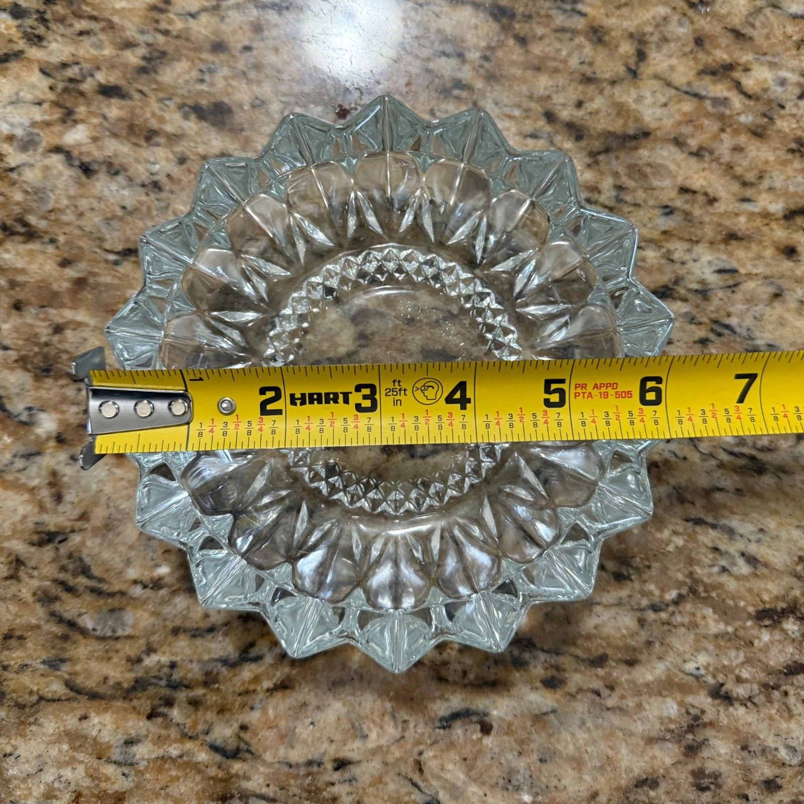 VINTAGE KIG Indonesia Heavy Pressed Glass Diamond Pointe Ashtray, Lead Crystal