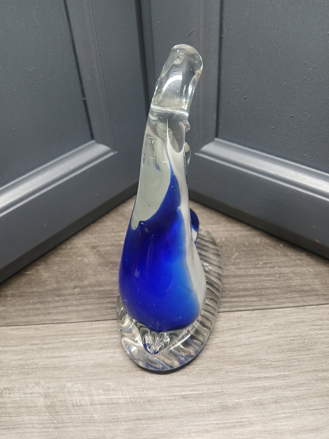 Murano Style Glass Penguin Blue & Clear Glass Beautiful Excellent Condition