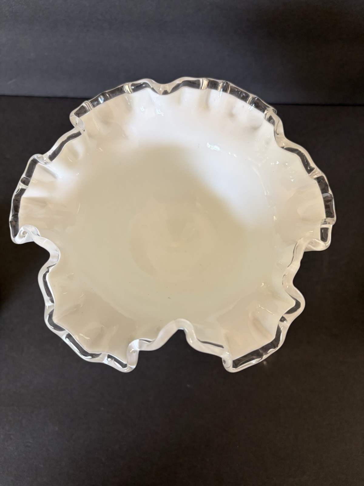 Fenton Art Glass Spanish Lace Violets In The Snow Silver Crest Compote Signed