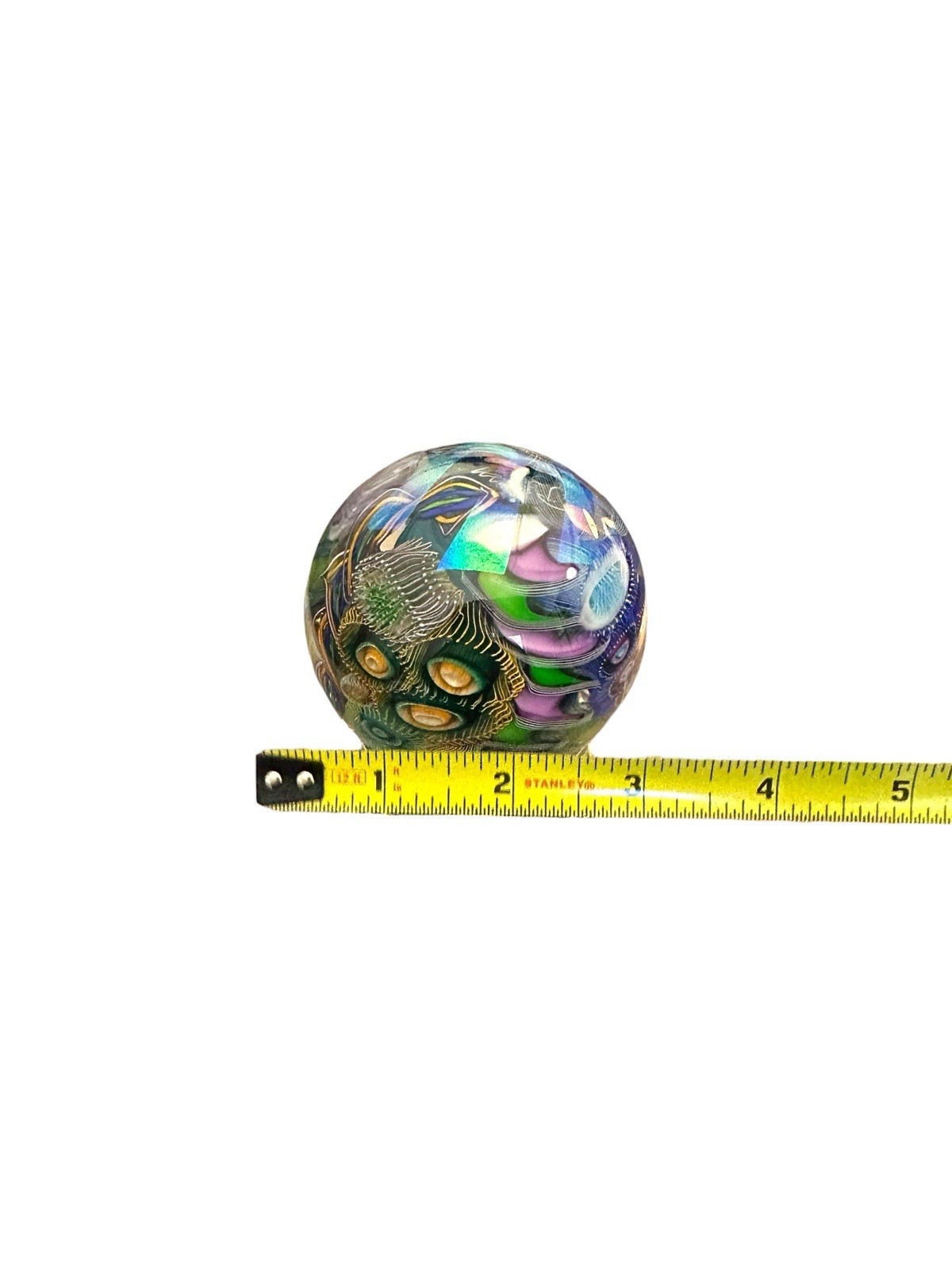 NEW 3” Seascape Inspired Orb Paperweight Signed Art Glass by Scott Garrelts USA