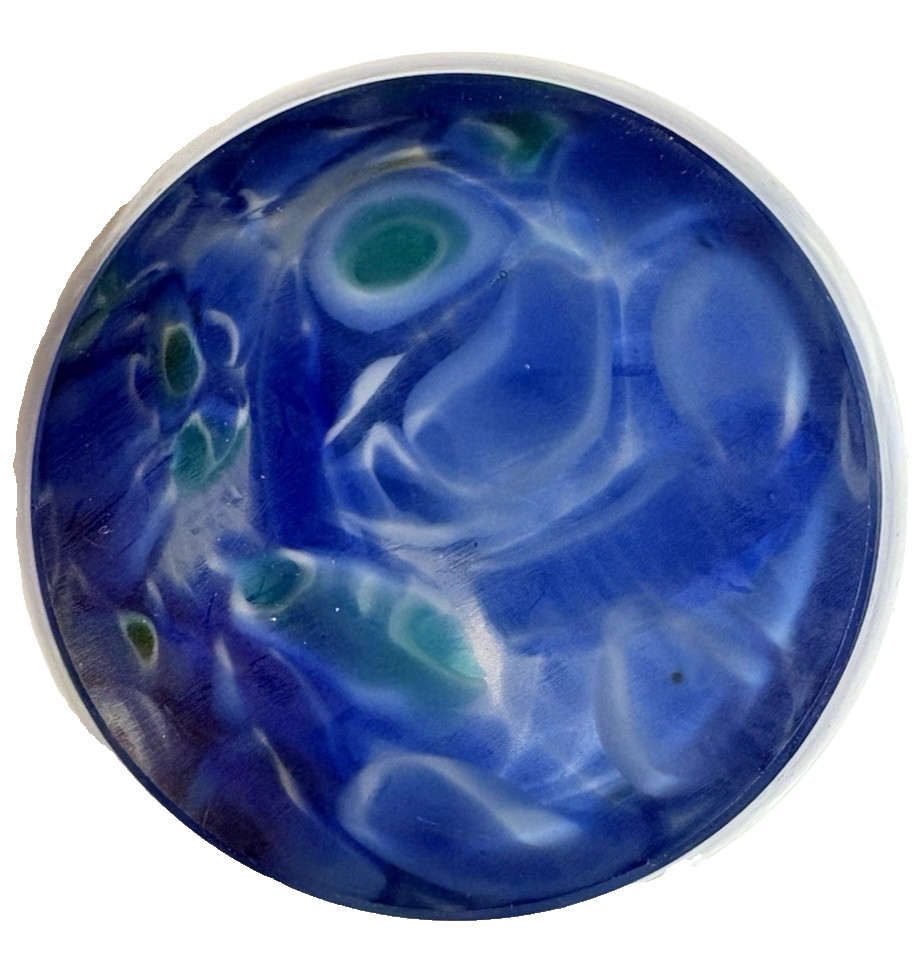 Studio Art Glass Vase Hand Blown Blue White Clear Abstract Stretch Design 10×5″