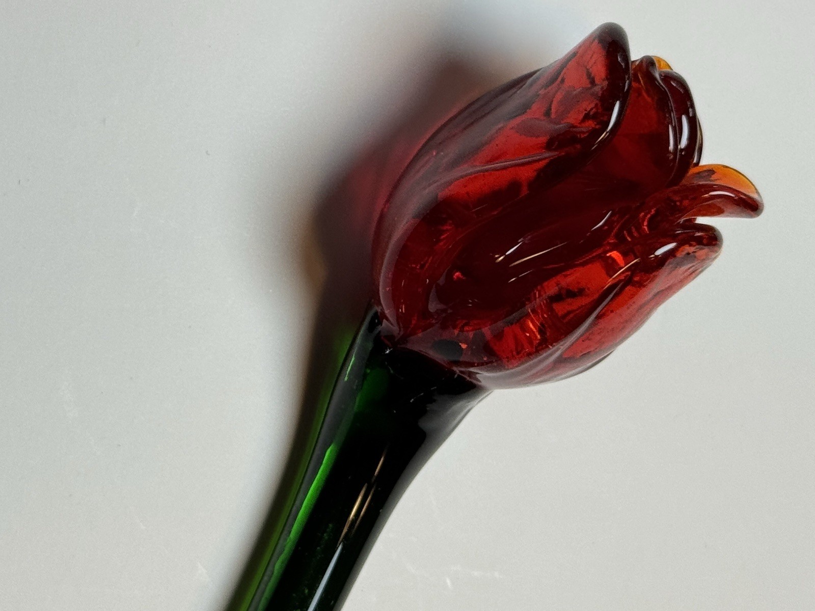 Hand Blown Glass Red Rose Flower Long Stem Art Glass Figurine Decor Gift