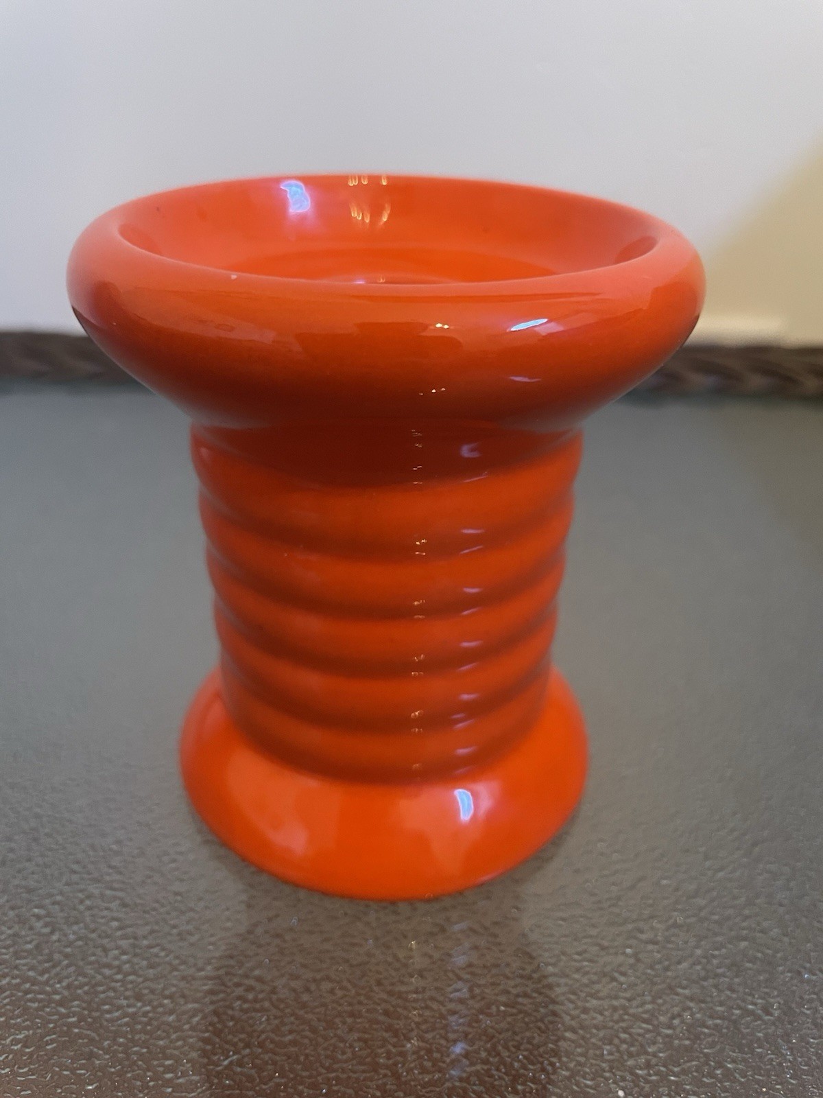VTG Bauer Pottery Ringware Spool Candle Holder 2000s Art Deco Orange