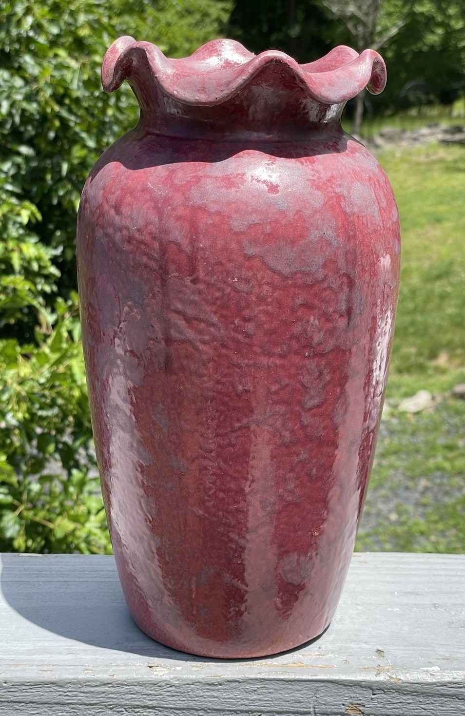 Antique Red Mottled Glaze American Art Pottery Vase 1920s 1930s Arts Crafts Deco