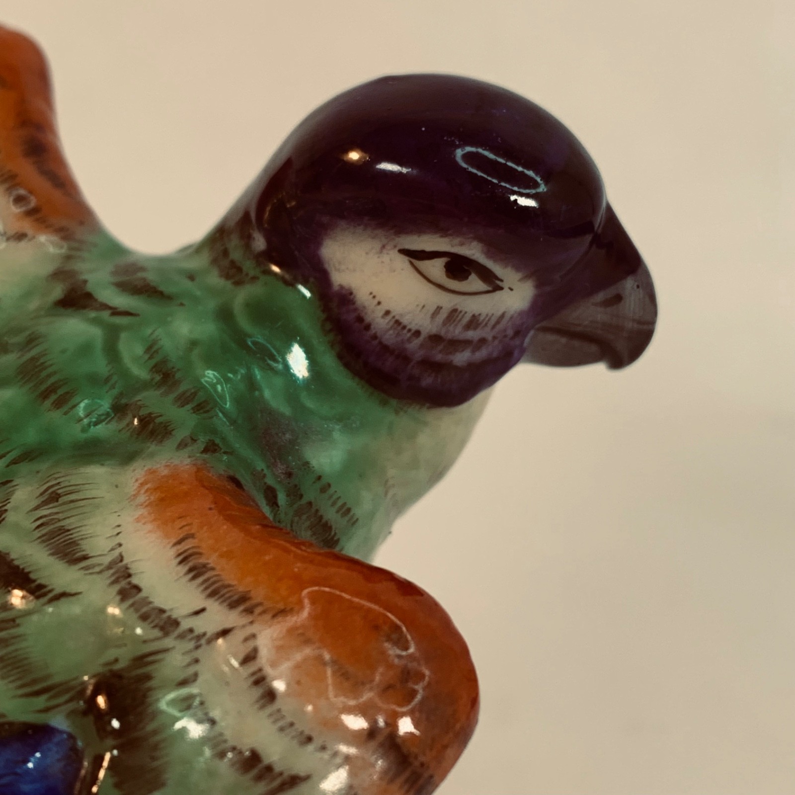 Antique Porcelain Parrot Bird Figurine Adolf Leube of Dresden Germany 4.5″