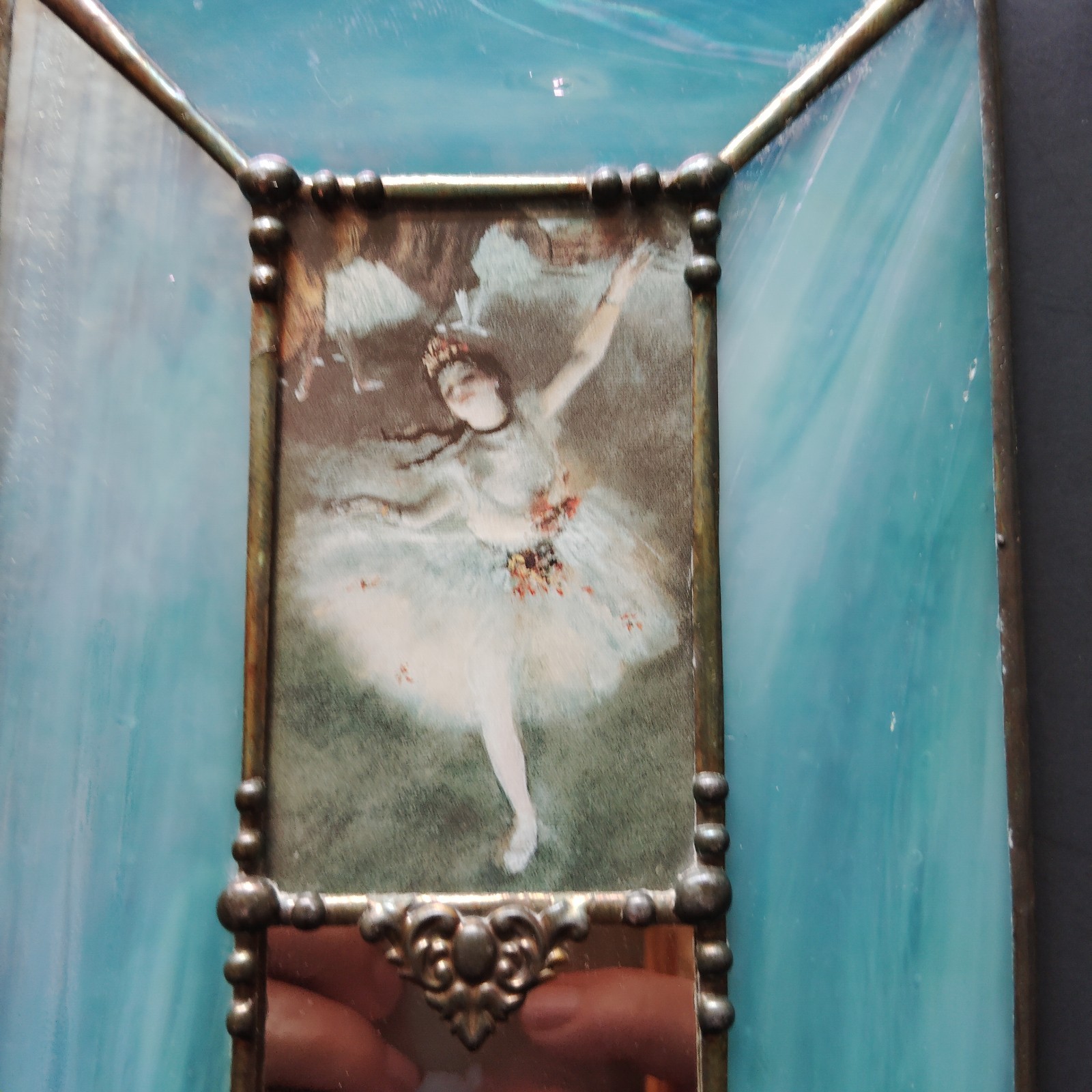 Degas Ballet Ballerina Stained Glass Wall Decor Blue