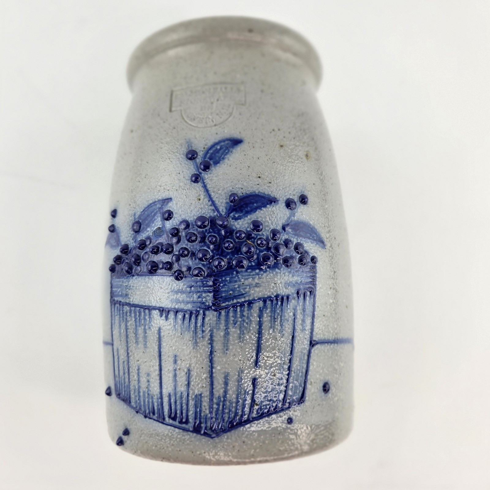 Salmon Falls Stoneware Blueberry Vine Salt Glaze Utensil Crock Vase 6.5″ Pottery
